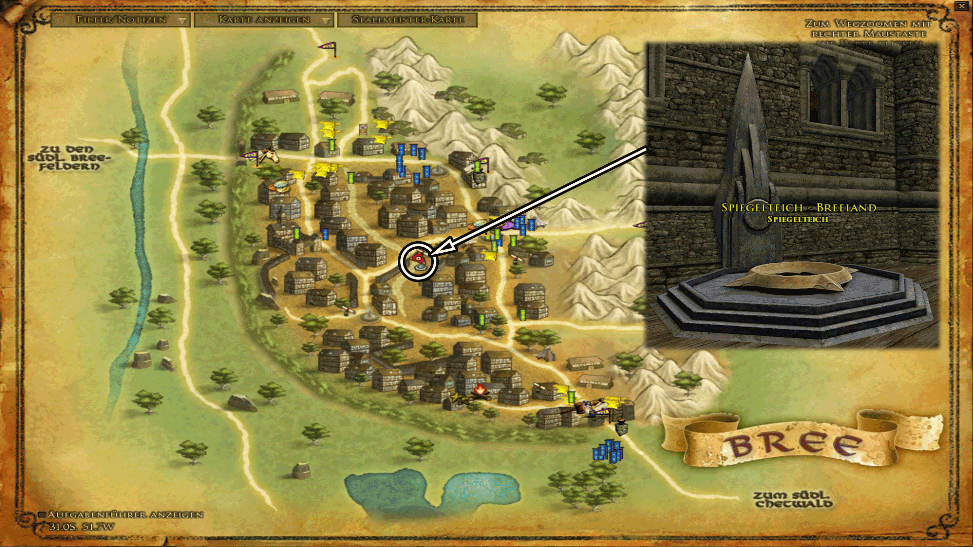 Spiegelteich in Bree - Karte anklicken um sie zu vergrößern